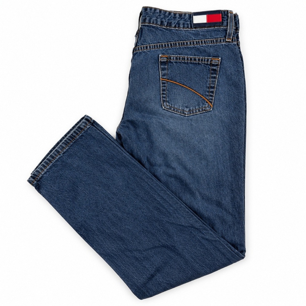 Tommy Jeans Straight Leg Denim Blue Jeans Womens Size 31 Medium Wash Embroidered